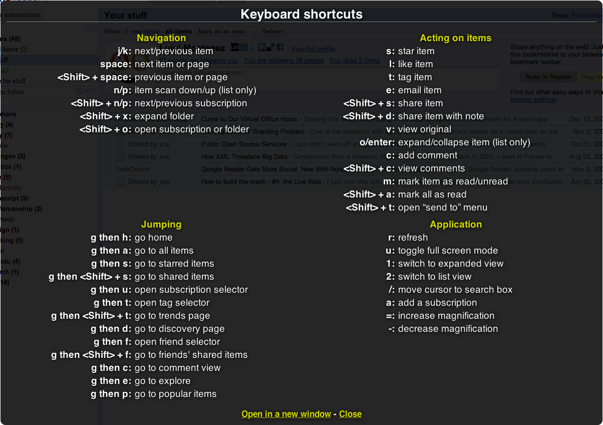 Google Reader Shortcuts