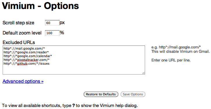 Vimium Excluded URLs